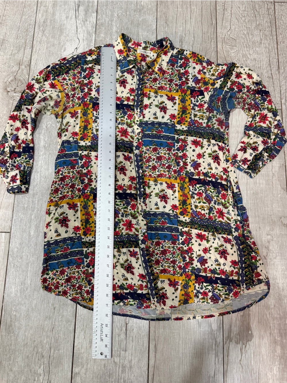 Natural Life Patchwork Floral Button-Down Tunic Shirt — Medium EUC - Picture 6 of 6